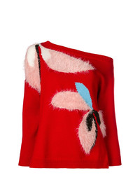 roter Pullover mit einem Rundhalsausschnitt mit Blumenmuster von DELPOZO