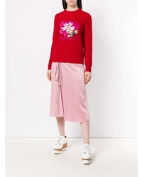 roter Pullover mit einem Rundhalsausschnitt mit Blumenmuster von Kenzo