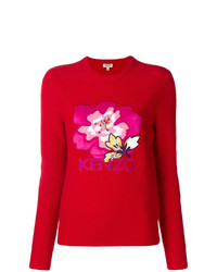roter Pullover mit einem Rundhalsausschnitt mit Blumenmuster von Kenzo
