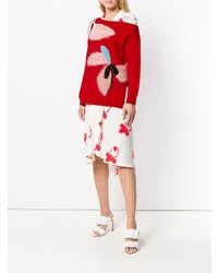 roter Pullover mit einem Rundhalsausschnitt mit Blumenmuster von DELPOZO