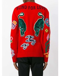 roter Pullover mit einem Rundhalsausschnitt mit Blumenmuster von Gucci