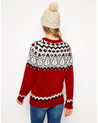 roter Pullover mit einem Rundhalsausschnitt mit Norwegermuster von Asos
