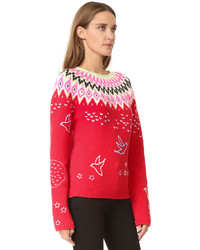 roter Pullover mit einem Rundhalsausschnitt mit Norwegermuster von Nina Ricci