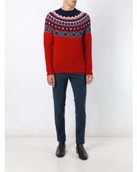 roter Pullover mit einem Rundhalsausschnitt mit Norwegermuster von Moncler
