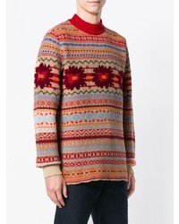 roter Pullover mit einem Rundhalsausschnitt mit Norwegermuster von Sacai