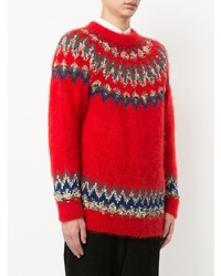 roter Pullover mit einem Rundhalsausschnitt mit Norwegermuster von Coohem