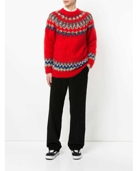 roter Pullover mit einem Rundhalsausschnitt mit Norwegermuster von Coohem