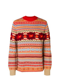 roter Pullover mit einem Rundhalsausschnitt mit Norwegermuster von Sacai