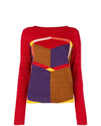 roter Pullover mit einem Rundhalsausschnitt mit geometrischem Muster von Bottega Veneta