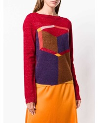 roter Pullover mit einem Rundhalsausschnitt mit geometrischem Muster von Bottega Veneta