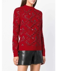 roter Pullover mit einem Rundhalsausschnitt mit geometrischem Muster von Saint Laurent