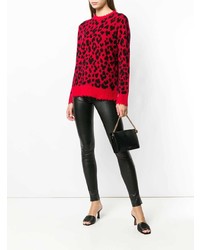roter Pullover mit einem Rundhalsausschnitt mit Leopardenmuster von R13