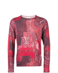 roter Pullover mit einem Rundhalsausschnitt mit Paisley-Muster