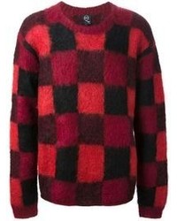 roter Pullover mit einem Rundhalsausschnitt mit Schottenmuster von McQ by Alexander McQueen