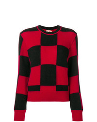 roter Pullover mit einem Rundhalsausschnitt mit Schottenmuster von N°21