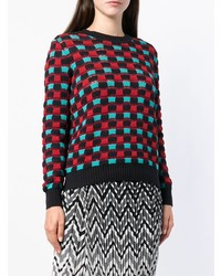 roter Pullover mit einem Rundhalsausschnitt mit Schottenmuster von M Missoni