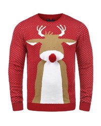 roter Pullover mit einem Rundhalsausschnitt mit Weihnachten Muster von BLEND
