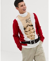 roter Pullover mit einem Rundhalsausschnitt mit Weihnachten Muster von Burton Menswear
