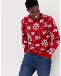 roter Pullover mit einem Rundhalsausschnitt mit Weihnachten Muster von Jack & Jones