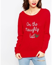 roter Pullover mit einem Rundhalsausschnitt mit Weihnachten Muster von Asos