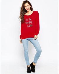 roter Pullover mit einem Rundhalsausschnitt mit Weihnachten Muster von Asos