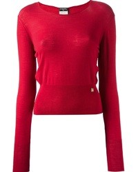 roter Pullover mit einem Rundhalsausschnitt von Chanel