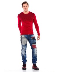 roter Pullover mit einem Rundhalsausschnitt von Cipo & Baxx