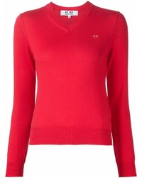roter Pullover mit einem V-Ausschnitt