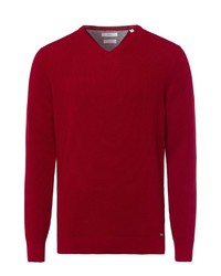 roter Pullover mit einem V-Ausschnitt von Brax