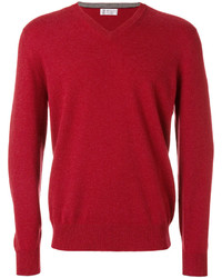 roter Pullover mit einem V-Ausschnitt von Brunello Cucinelli