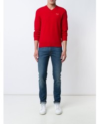 roter Pullover mit einem V-Ausschnitt von Comme Des Garcons Play