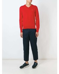 roter Pullover mit einem V-Ausschnitt von Comme Des Garcons Play