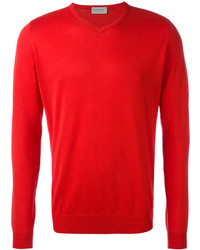 roter Pullover mit einem V-Ausschnitt von John Smedley
