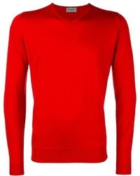 roter Pullover mit einem V-Ausschnitt von John Smedley
