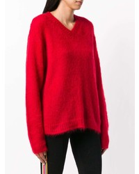 roter Pullover mit einem V-Ausschnitt von Miu Miu