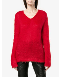 roter Pullover mit einem V-Ausschnitt von Saint Laurent