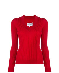 roter Pullover mit einem V-Ausschnitt von Maison Margiela