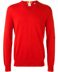 roter Pullover mit einem V-Ausschnitt von Paul Smith