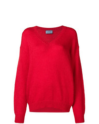 roter Pullover mit einem V-Ausschnitt von Prada