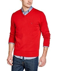 roter Pullover mit einem V-Ausschnitt von Tommy Hilfiger