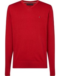 roter Pullover mit einem V-Ausschnitt von Tommy Hilfiger