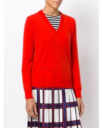 roter Pullover mit einem V-Ausschnitt von Tory Burch