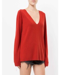 roter Pullover mit einem V-Ausschnitt von T by Alexander Wang