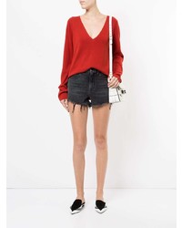 roter Pullover mit einem V-Ausschnitt von T by Alexander Wang