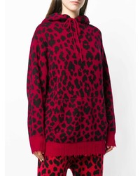 roter Pullover mit einer Kapuze mit Leopardenmuster von R13