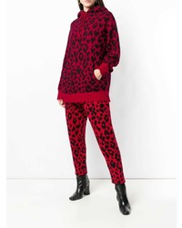 roter Pullover mit einer Kapuze mit Leopardenmuster von R13