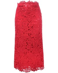 roter Spitzerock mit Blumenmuster von Valentino