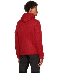 roter Strick Pullover mit einem Kapuze von Stone Island