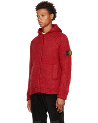 roter Strick Pullover mit einem Kapuze von Stone Island