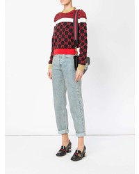 roter und dunkelblauer horizontal gestreifter Pullover mit einem Rundhalsausschnitt von Gucci